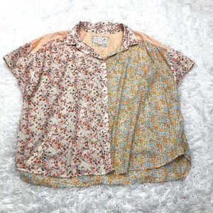 American Eagle Women's Pink Floral Print Short Sleeve Button Down Top Size XL